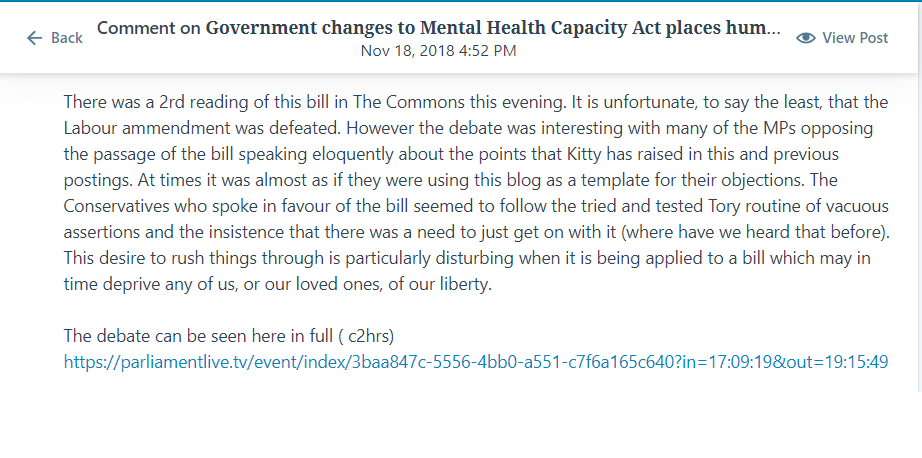 comment mental Health bill